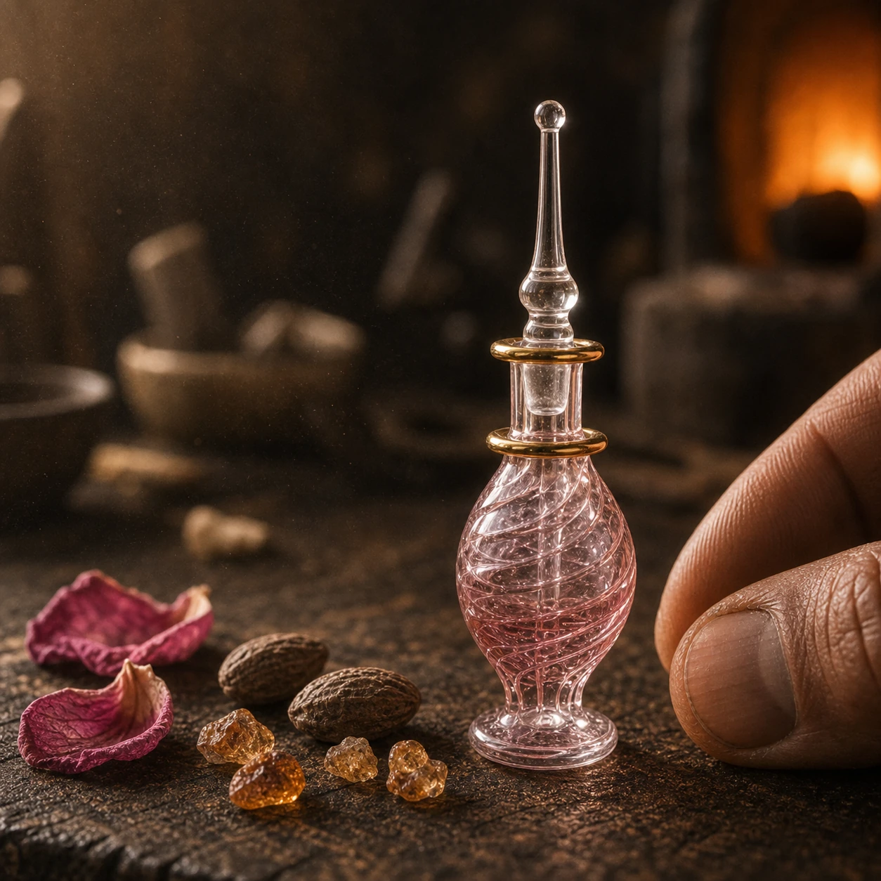 Egyptian Musk oil in a hand-blown bottle