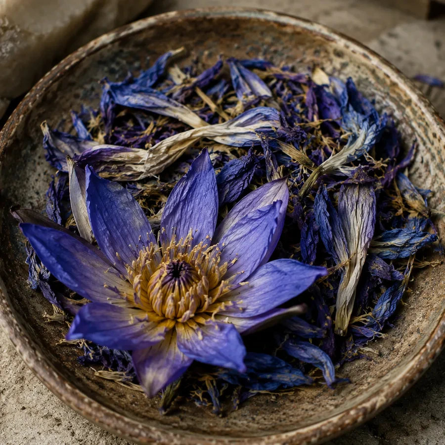 Blue lotus flowers and petals
