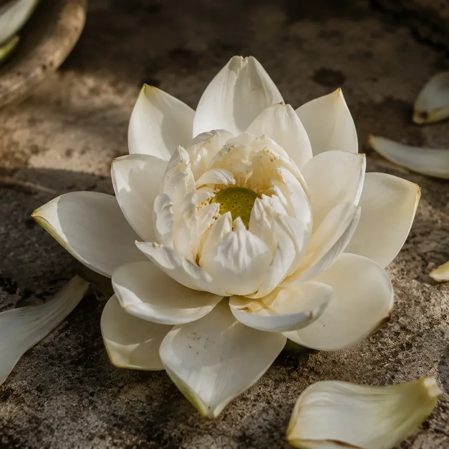 A single white lotus flower