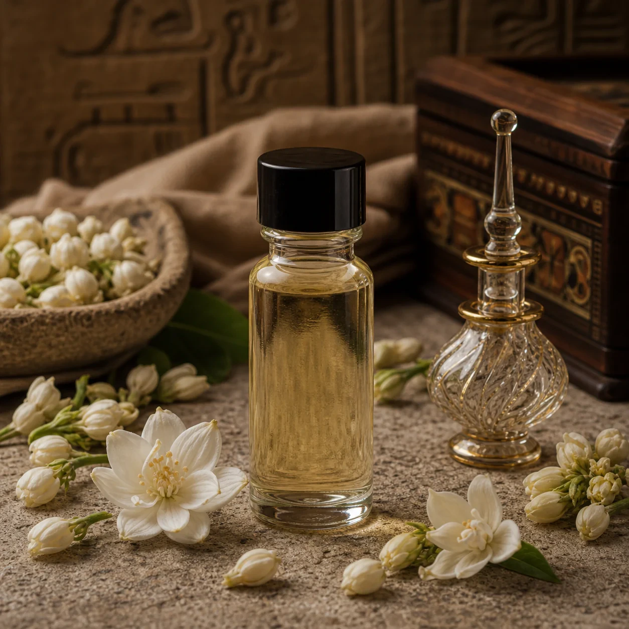 Jasmine pure oil in apothecary glass
